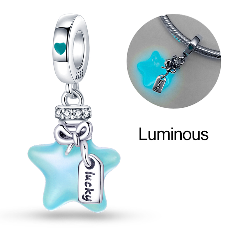 Glow In Dark Stars - 100% 925 Sterling Silver Charm Bead