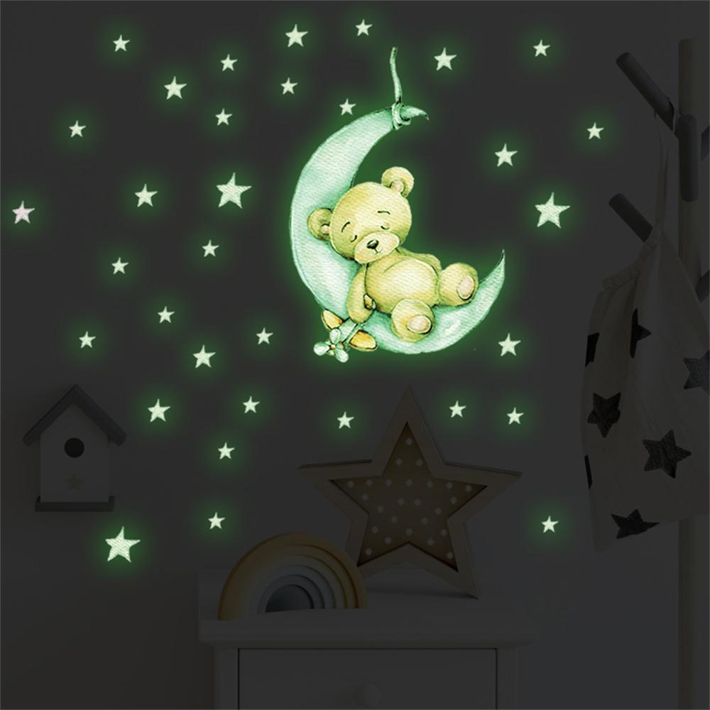 Cartoon Teddy Bear Sleeping on - Glow In Dark Stars recension och pris