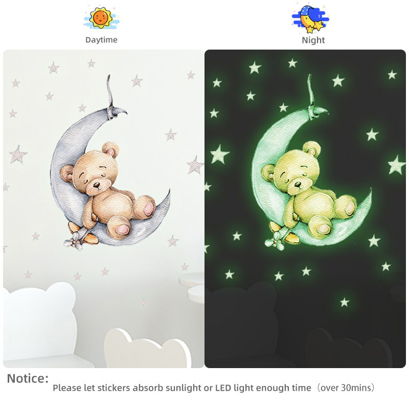 Cartoon Teddy Bear Sleeping on - Glow In Dark Stars recension och pris
