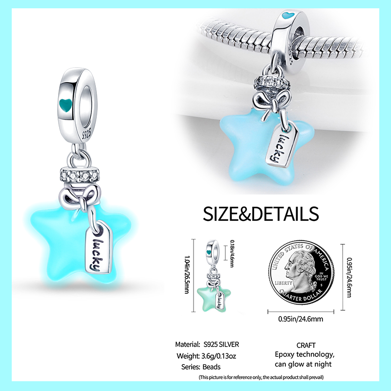 100% 925 Sterling Silver Charm - Glow In Dark Stars recension och pris