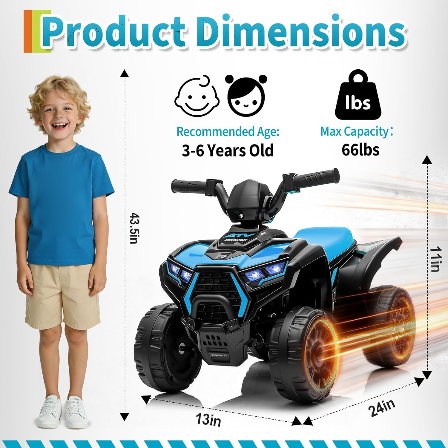 6V Blue Kids Ride‑On ATV Quad, - Kids Toys Quad recension och pris