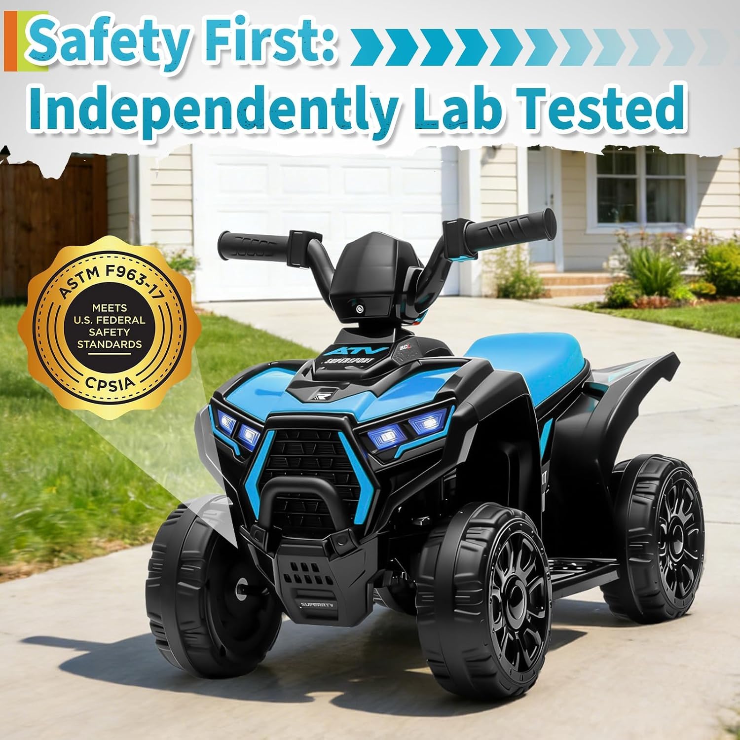 6V Blue Kids Ride‑On ATV Quad, - Kids Toys Quad recension och pris