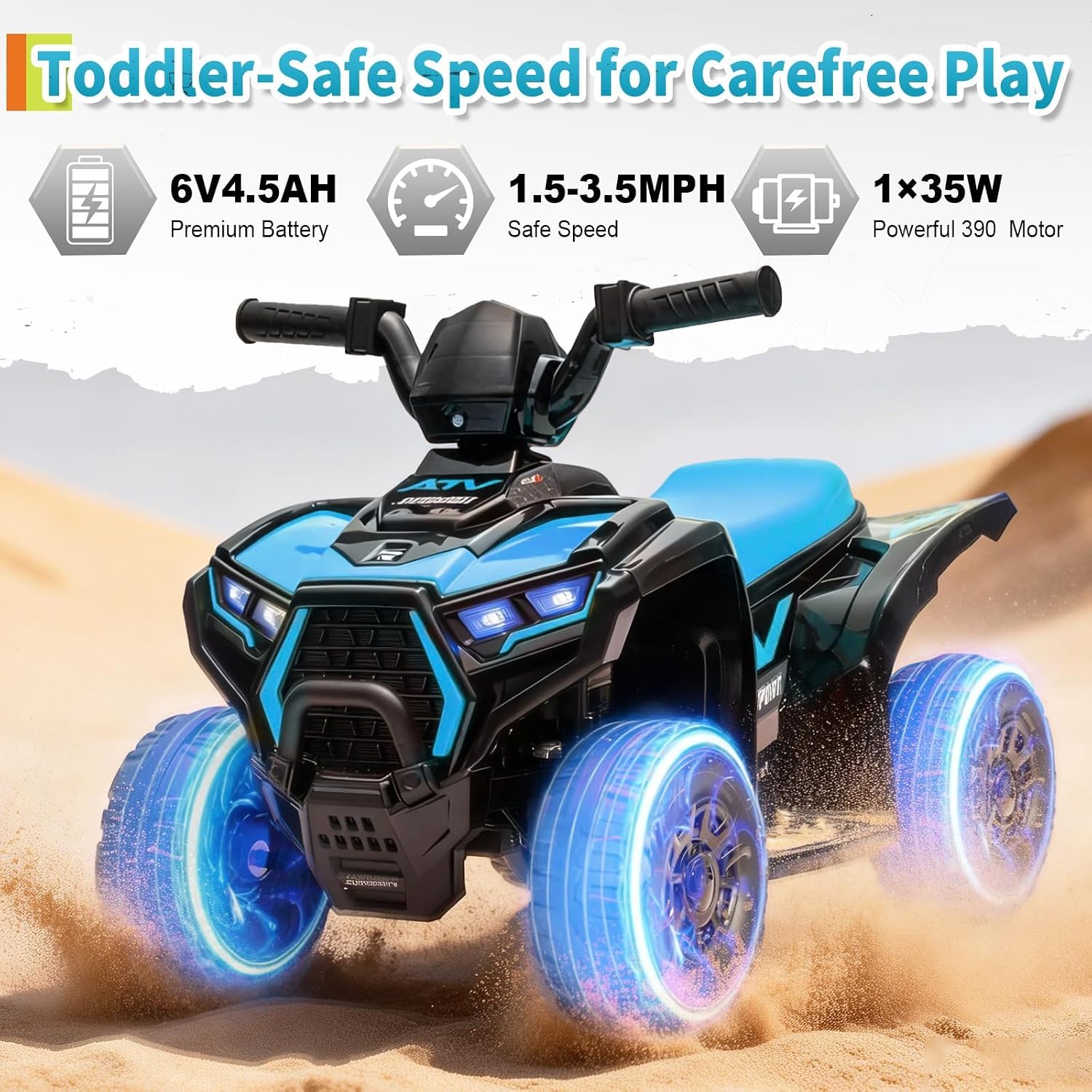 6V Blue Kids Ride‑On ATV Quad, - Kids Toys Quad recension och pris